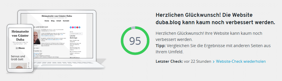 Duba.blog hat 95 % bei Website-Checker von IONOS