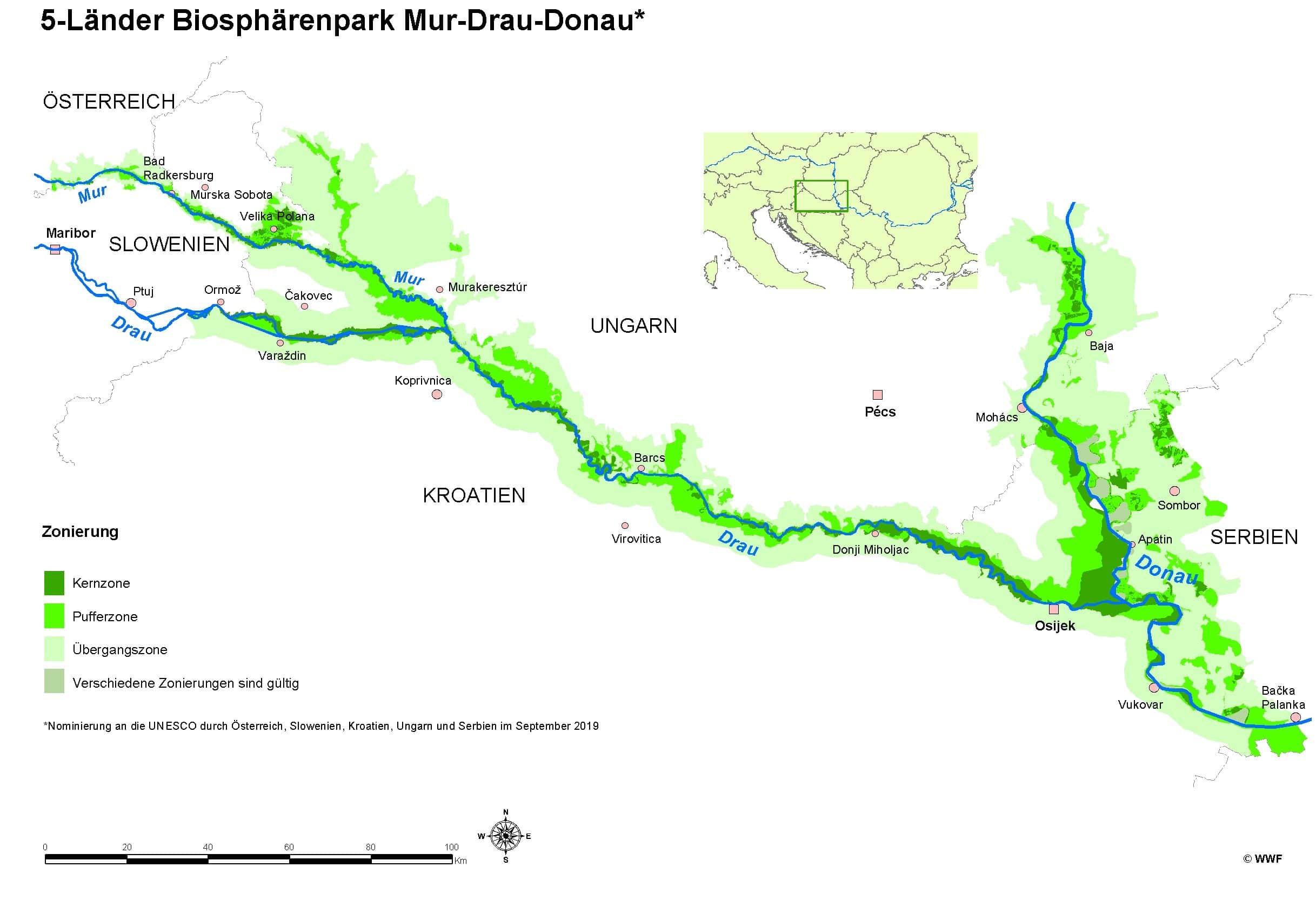 Landkarte Biospärenpark Mur Drau Donau