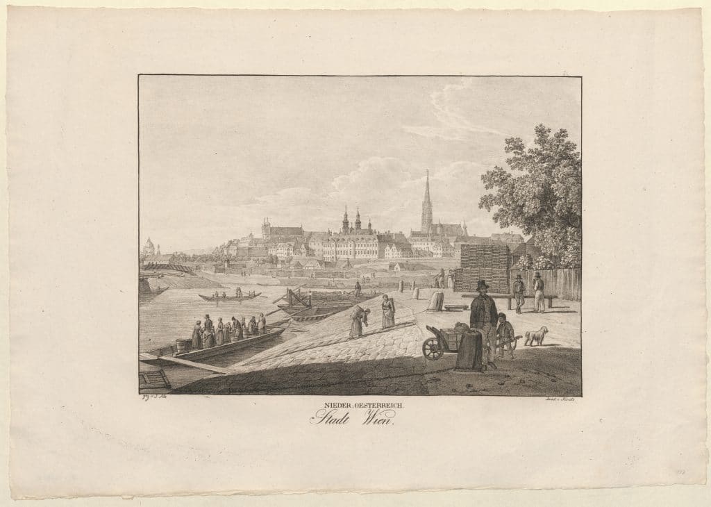 Lithografie Donau Wien um 1800